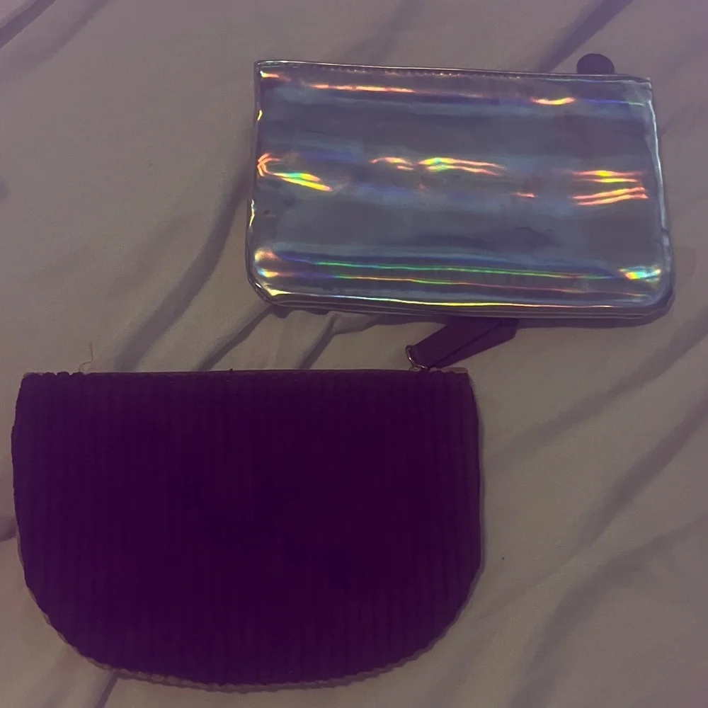 X2 Ipsy Bags - Holographic & Velvet Red and yellow with skincare deluxe samples